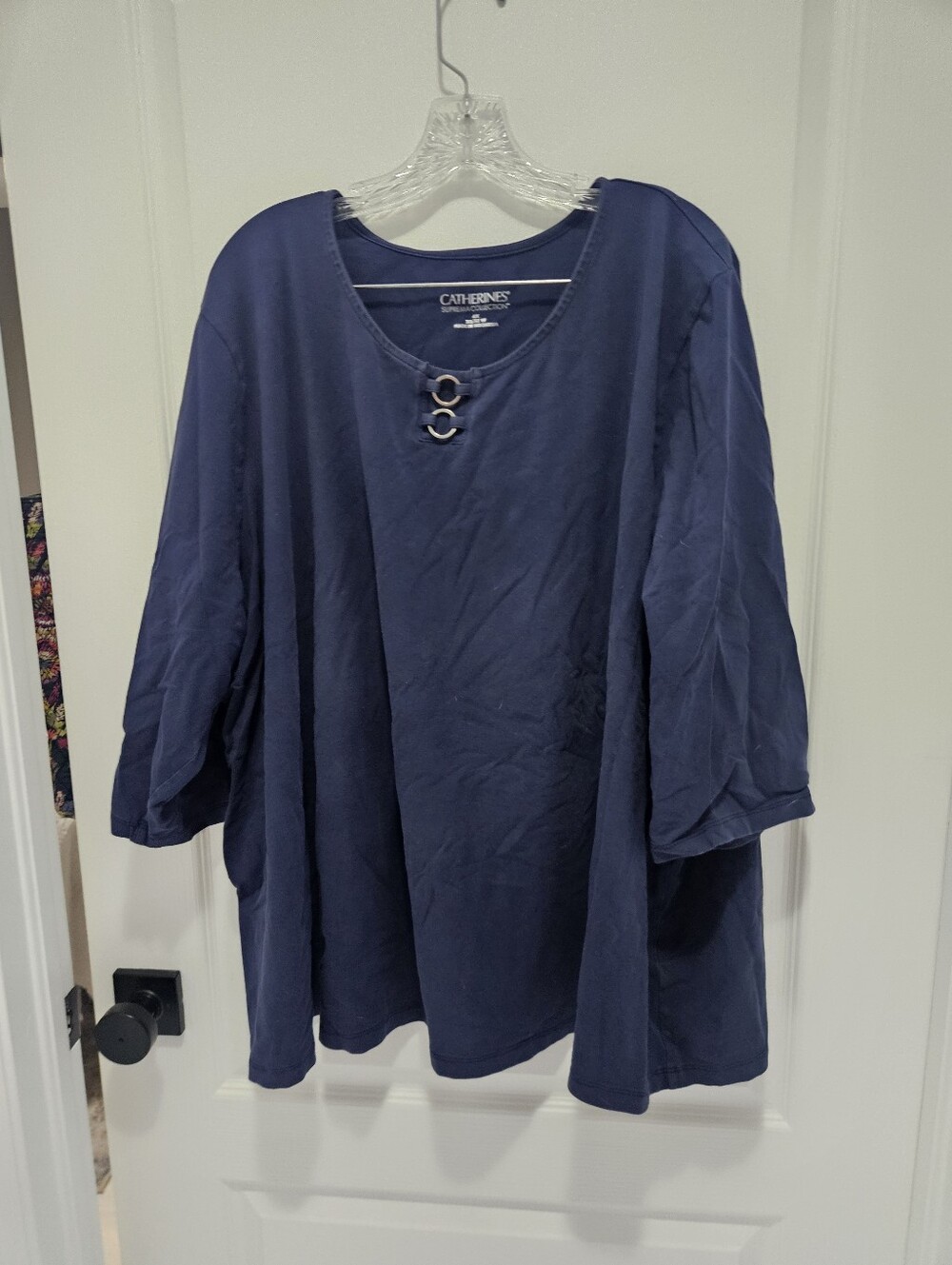 Catherines Suprema Studio Double Ring Tee 3/4 Sleeve 4xl Navy Blue Scoop Neck